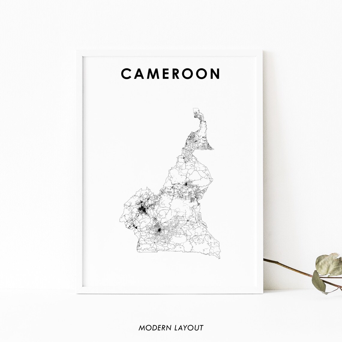 Cameroon Map Art Print, Yaounde Africa Wall Decor