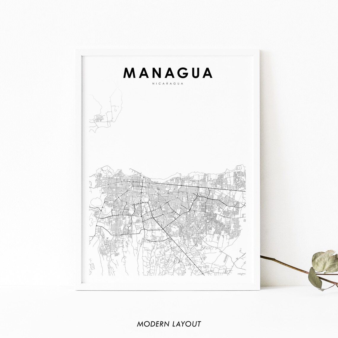 Managua Nicaragua Minimalist Street Map Line Art Modern Decor Poster