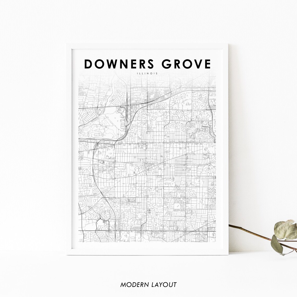 Downers Grove IL Map Print, Illinois Travel Poster