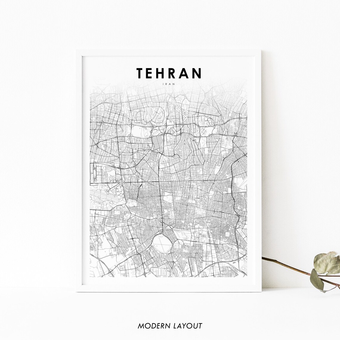 Tehran Iran Capital City Street Map Detailed Minimalist Map Print