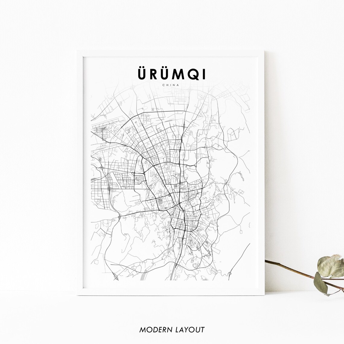 Urumqi China Minimalist City Street Map Black and White Art Poster