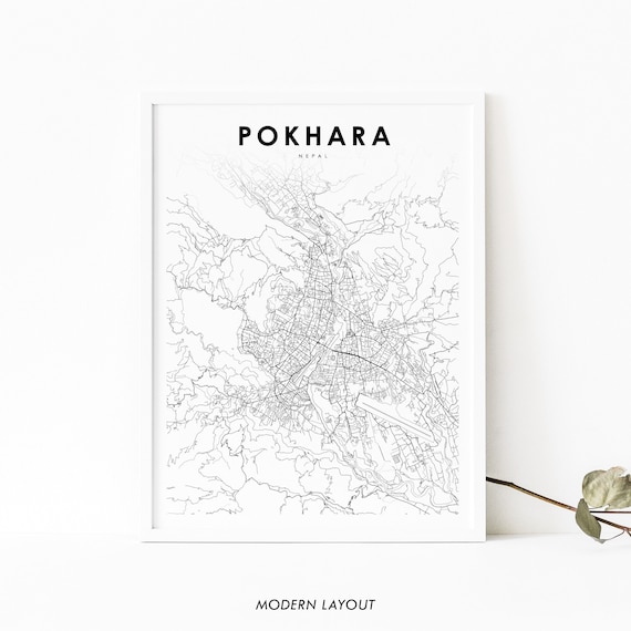 Pokhara Nepal Map Art Poster, City Street Road