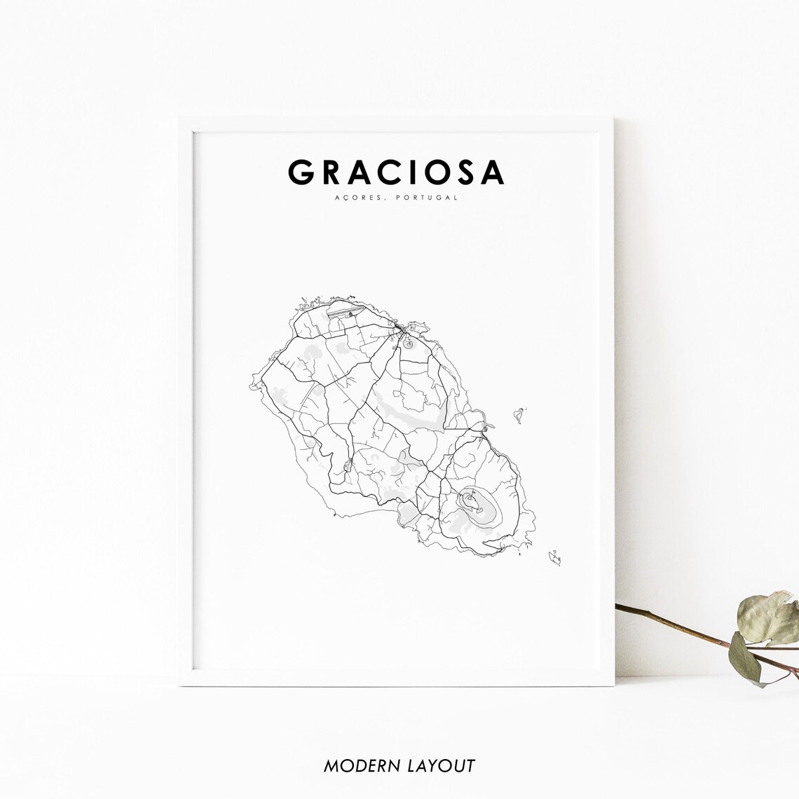 Graciosa Island Azores Map Print, Portugal Road Poster