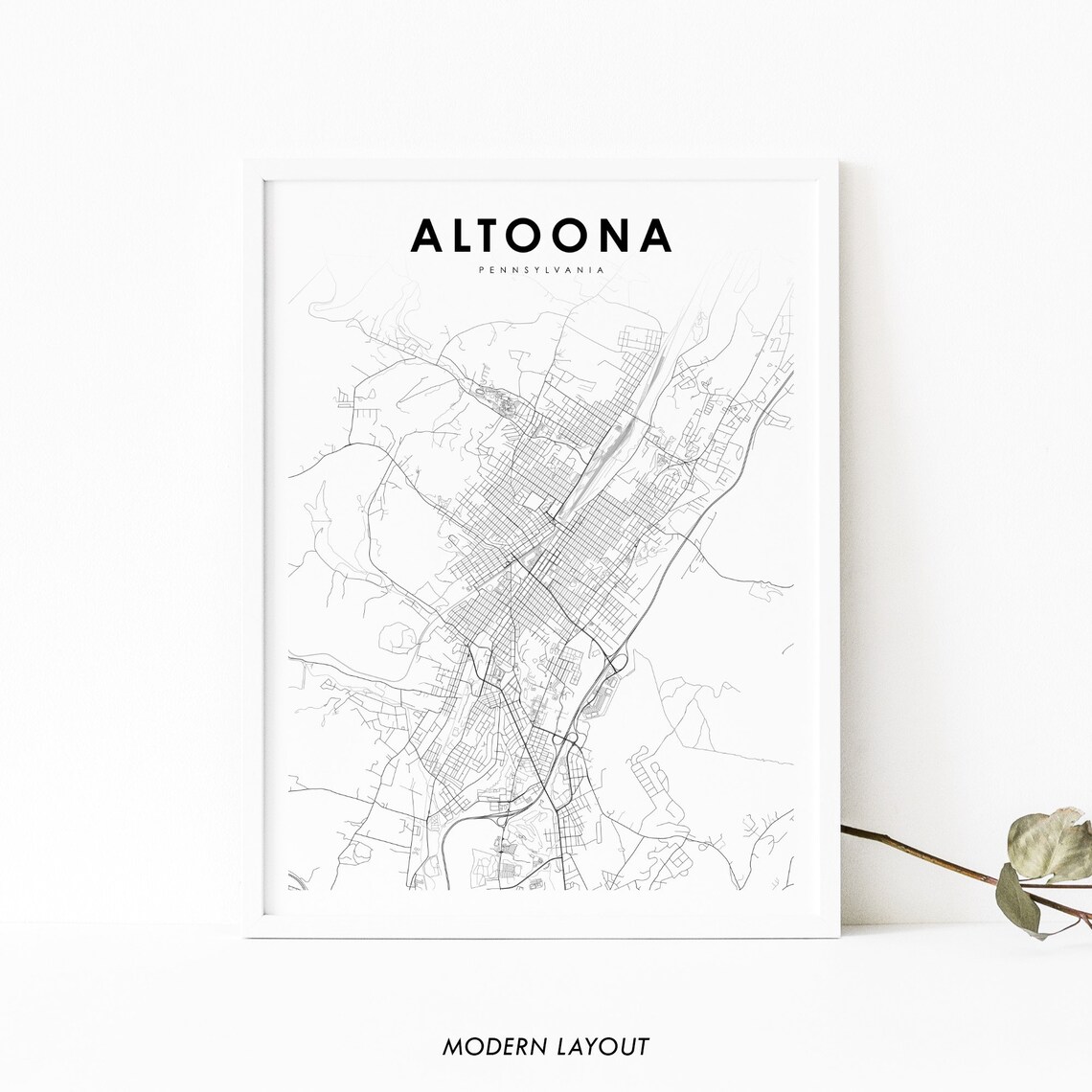 Altoona Pennsylvania Minimalist Black White City Map Art Poster