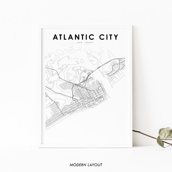 Atlantic City Nj Map Print New Jersey Usa Art Poster Street Road Nursery Room Wall Office Decor
