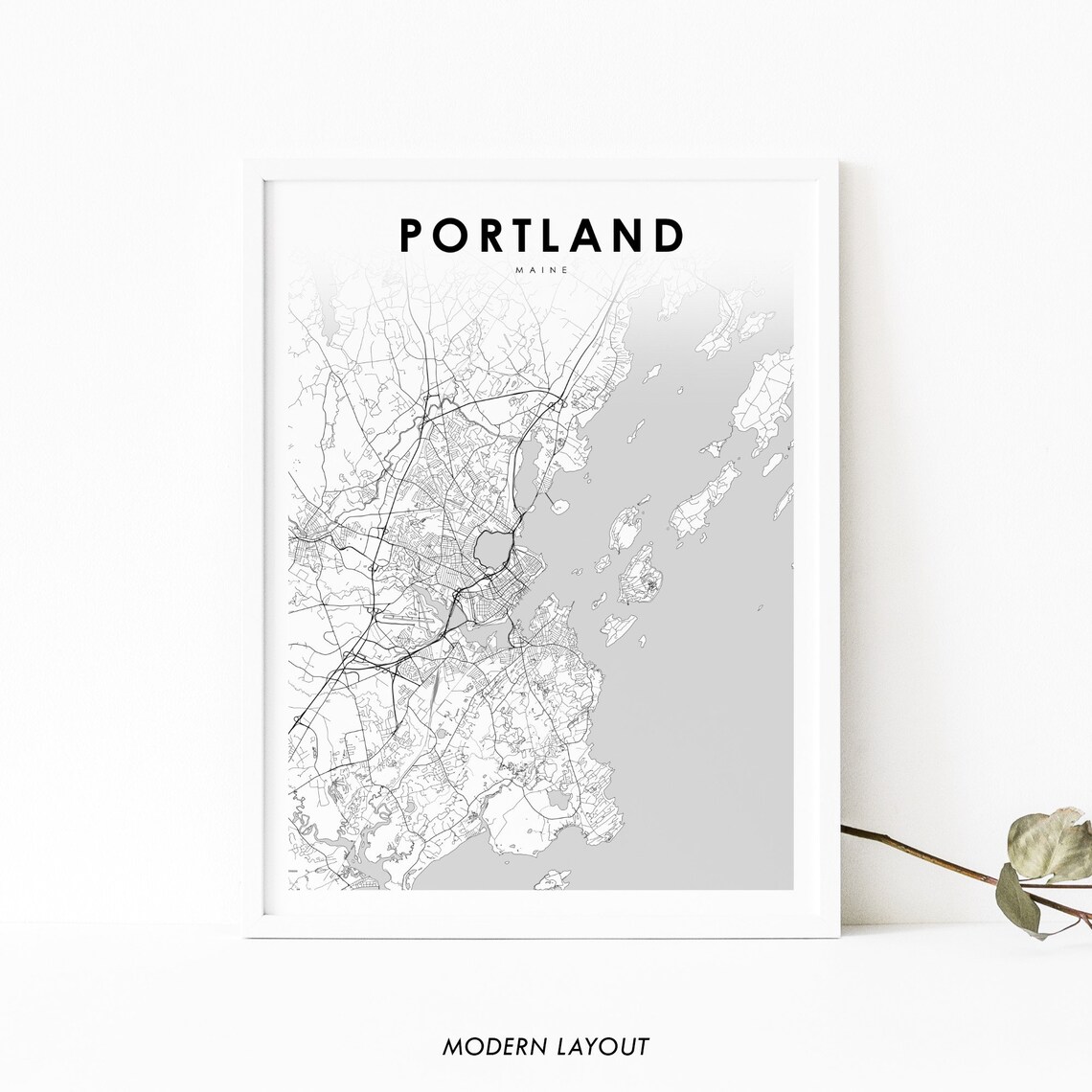 Portland Area Me Map Print, Maine Street Map Poster