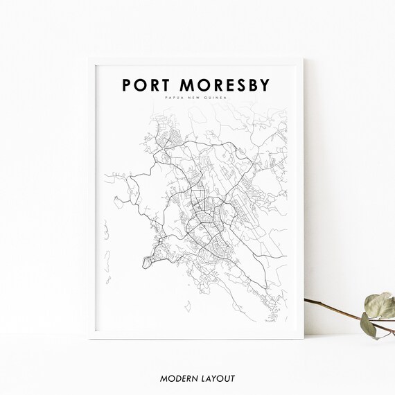 Port Moresby Papua New Guinea Map Print Art Poster Pot Mosbi City Street Road Nursery Room Wall Office Decor