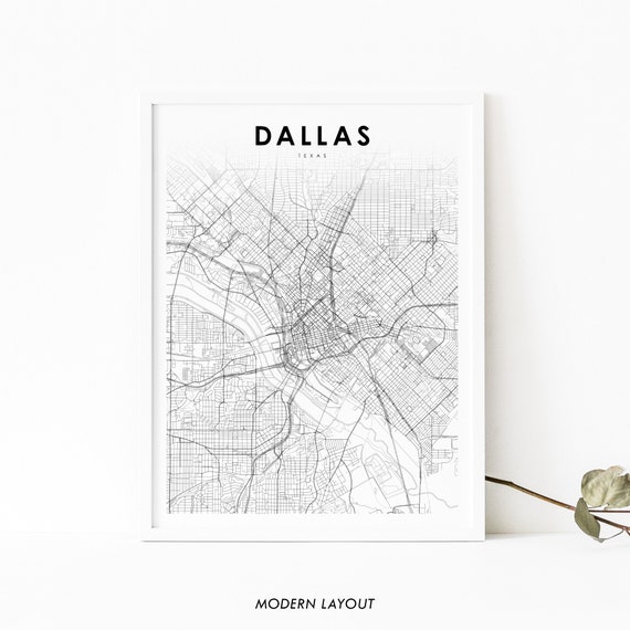 Downtown Dallas TX Map Print, Texas City Poster