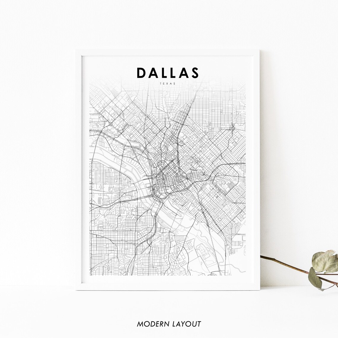 Downtown Dallas TX Map Print, Texas City Poster
