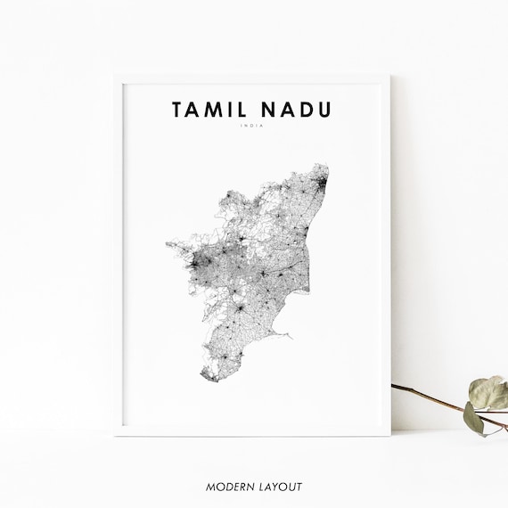 Tamil Nadu India State Road Map Minimalist Modern Travel Poster