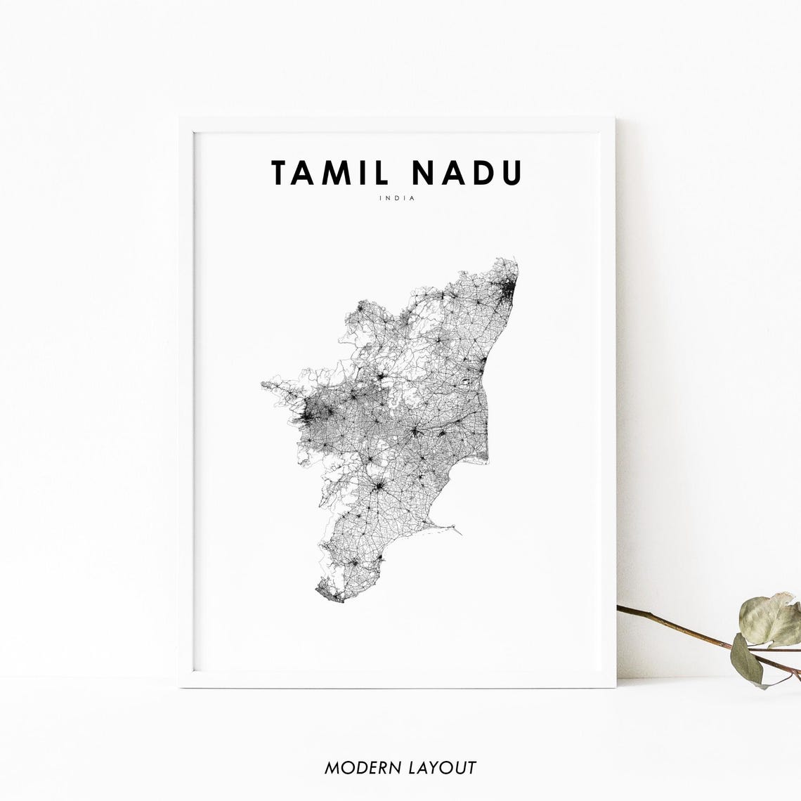 Tamil Nadu India State Road Map Minimalist Modern Travel Poster