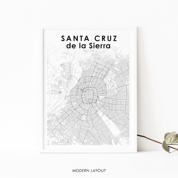 Santa Cruz De La Sierra Map Print Bolivia Art Poster City Street Road Nursery Room Office Wall Decor