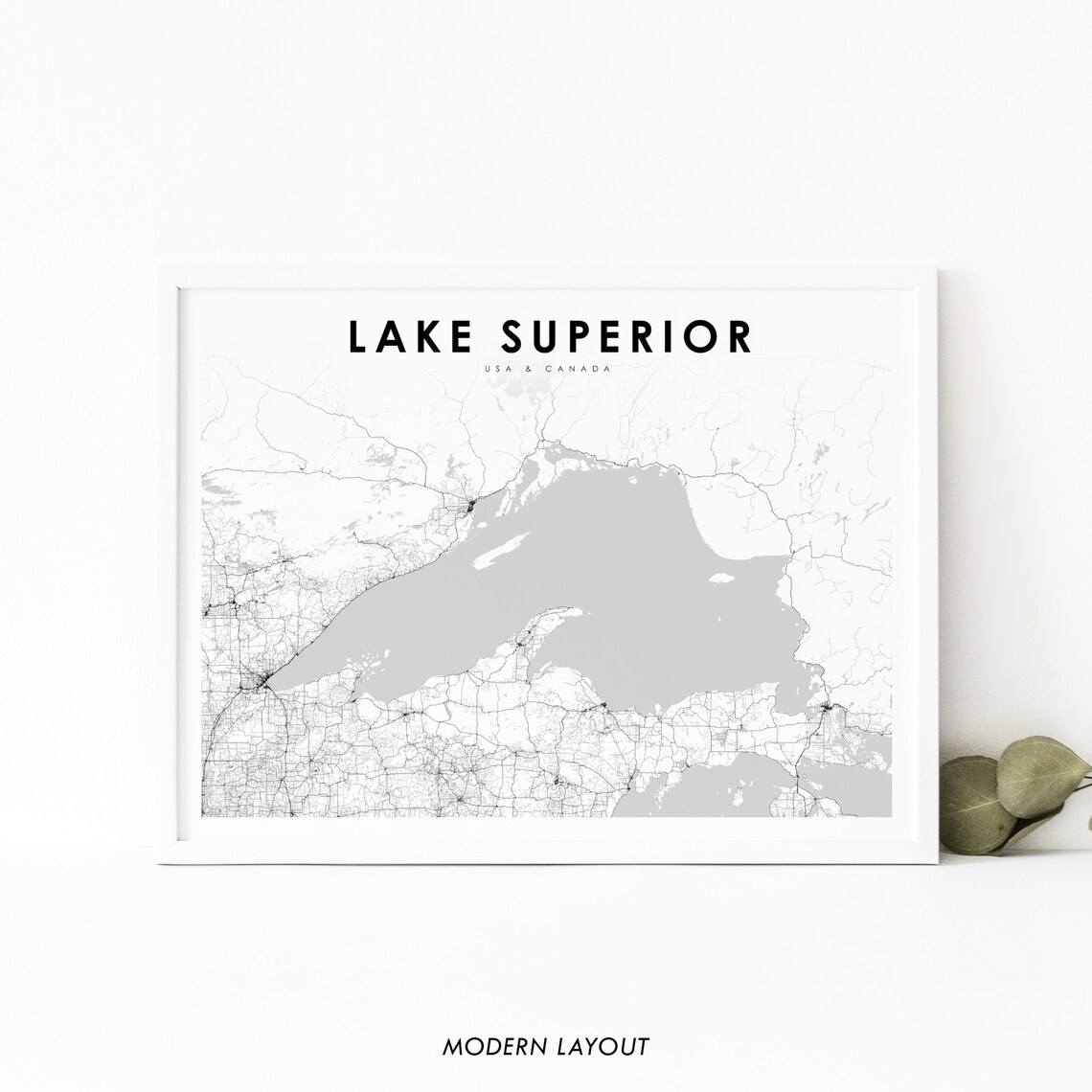 Lake Superior Map Print, Great Lakes Wall Art