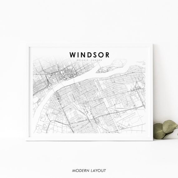 Windsor Ontario Canada Minimalist Black and White City Map Poster