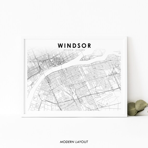 Windsor Ontario Map Print On Canada Art Poster Detroit Michigan Street Road Nursery Room Wall Office Decor