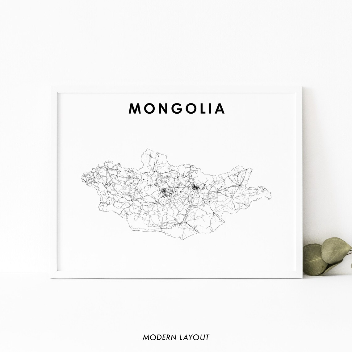 Mongolia Map Print Road Art Poster Ulaanbaatar Monggol Mongols Mongolian Asia Nursery Room Wall Office Decor