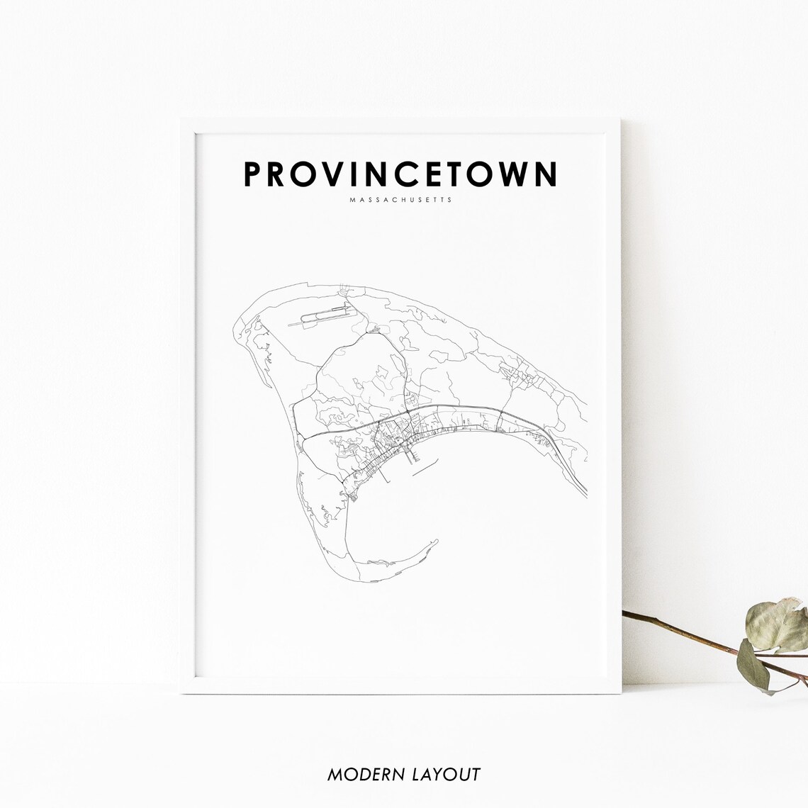 Provincetown Massachusetts Minimalist Street Map Black White Wall Art