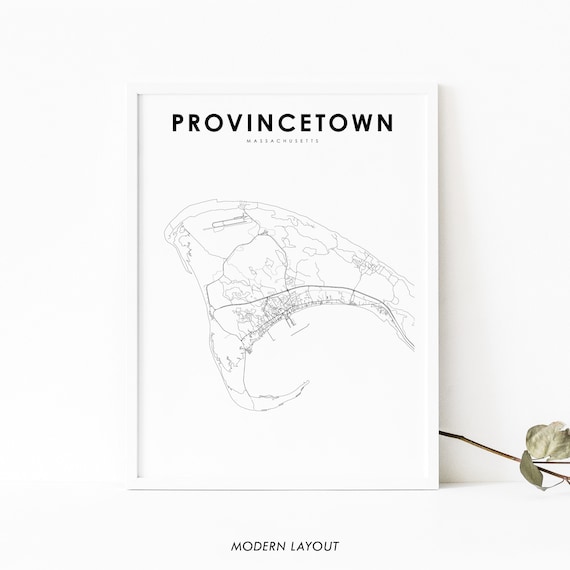 Provincetown Massachusetts Minimalist Street Map Black White Wall Art