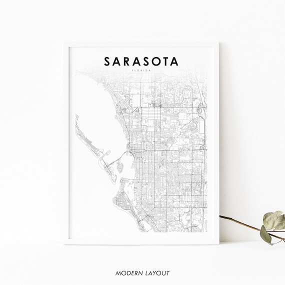 Sarasota Area Fl Map Print Florida Usa Art Poster City Street Road Nursery Room Wall Office Decor