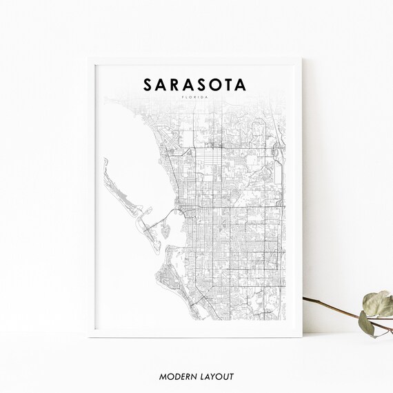 Sarasota Florida Gulf Coast Map Minimalist Black and White Poster