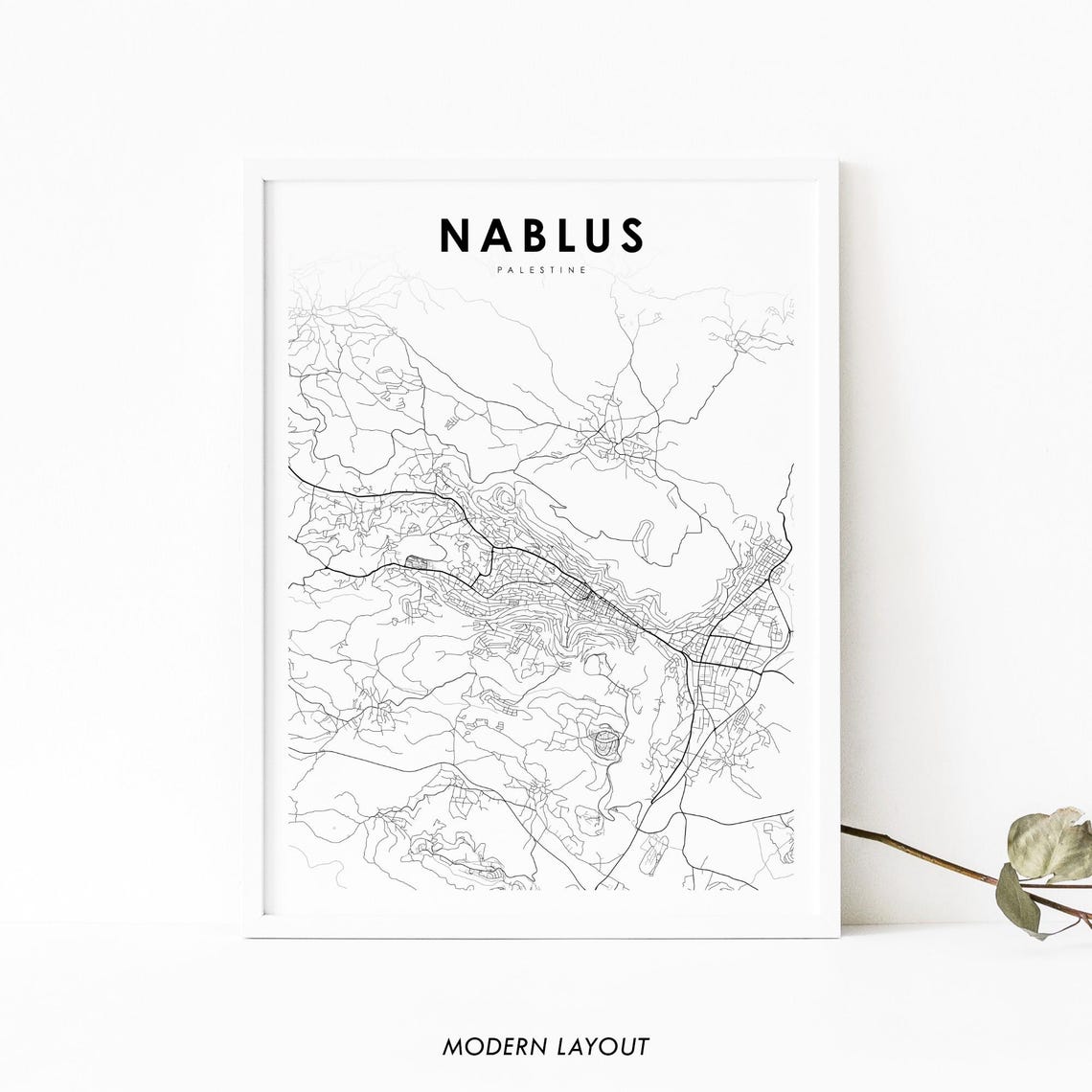 Nablus Palestine Minimalist Street Map Poster Modern Decor Art