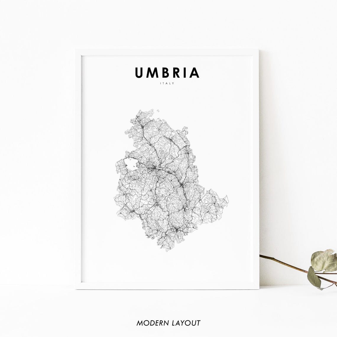 Umbria Italy Minimalist Road Map Line Art Region Style Poster