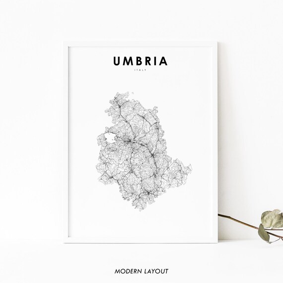Umbria Italy Minimalist Road Map Line Art Region Style Poster