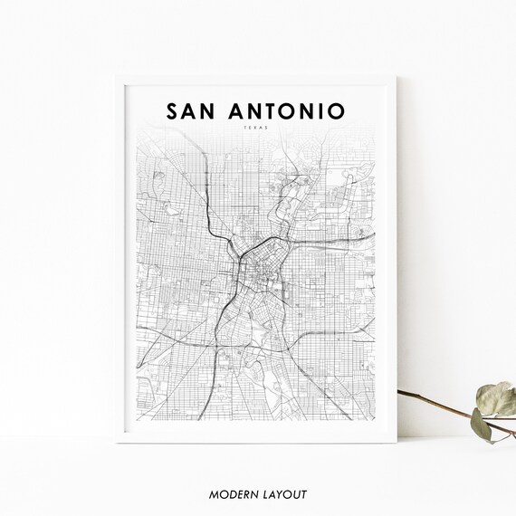 Downtown San Antonio TX Map Print, Texas Travel Poster