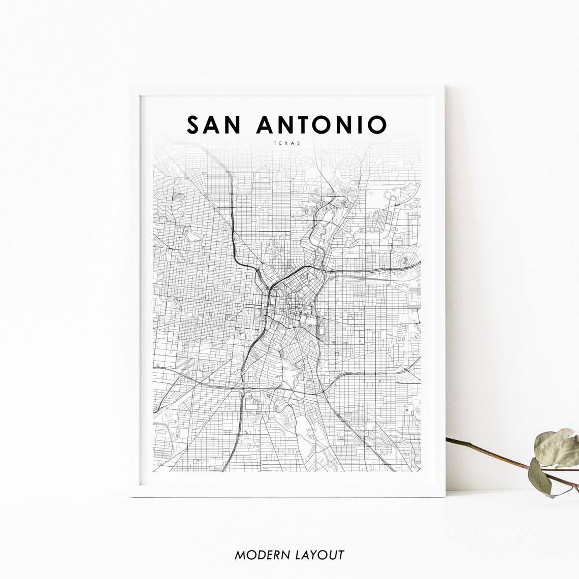 Downtown San Antonio TX Map Print, Texas Travel Poster