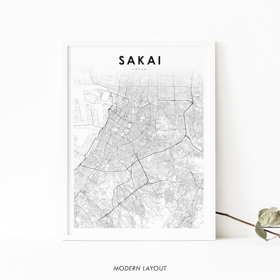 Sakai Japan Map Print Osaka Art Poster Kansai City Street Road Nursery Room Office Wall Decor