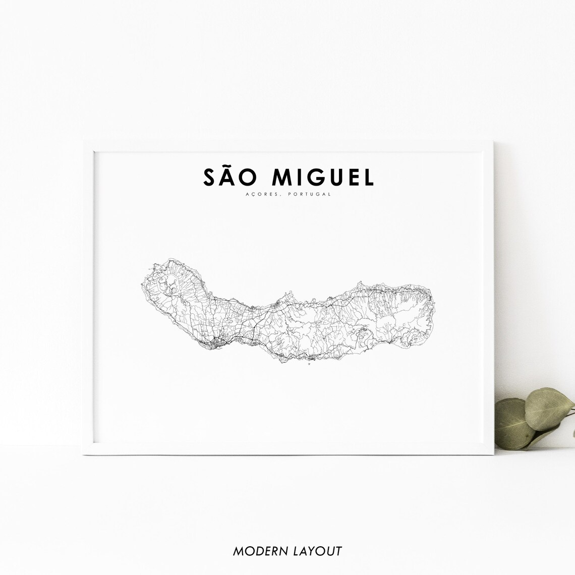 Sao Miguel Azores Map Print, Portugal Road Poster