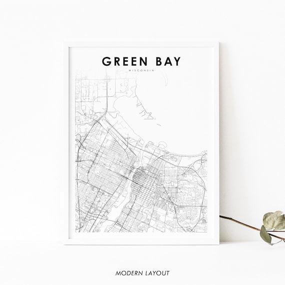 Green Bay Wi Map Print Wisconsin Usa Art Poster Brown County City Street Road Nursery Room Wall Office Decor