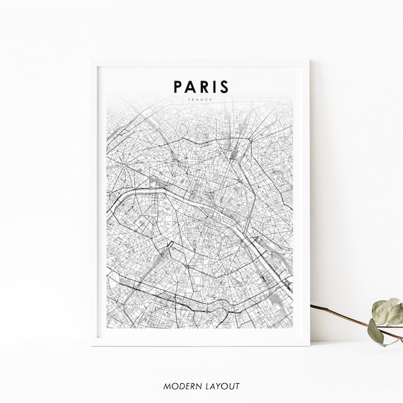 Paris France Modern Minimalist City Map Street Grid Art Poster