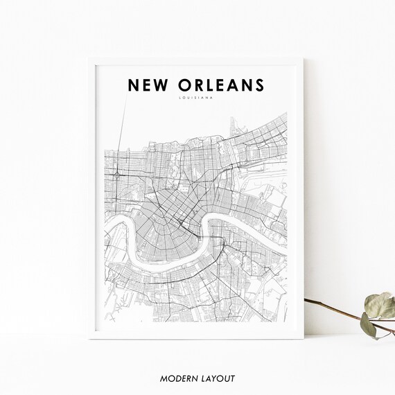 New Orleans Area La Map Print Louisiana Usa Art Poster City Street Road Nursery Room Wall Office Decor