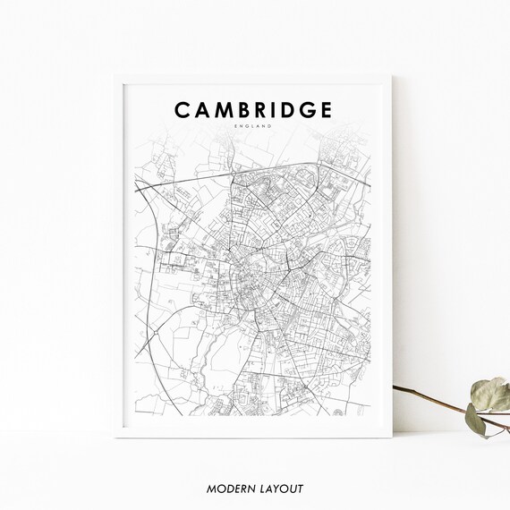 Cambridge England Map Print United Kingdom Uk Art Poster City Street Road Nursery Room Wall Office Decor