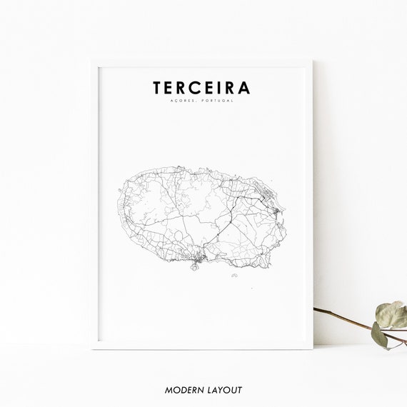 Terceira Island Azores Map Art Print, Portugal Road Poster
