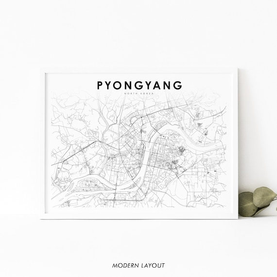 Pyongyang North Korea Minimalist Monochrome City Street Map Poster