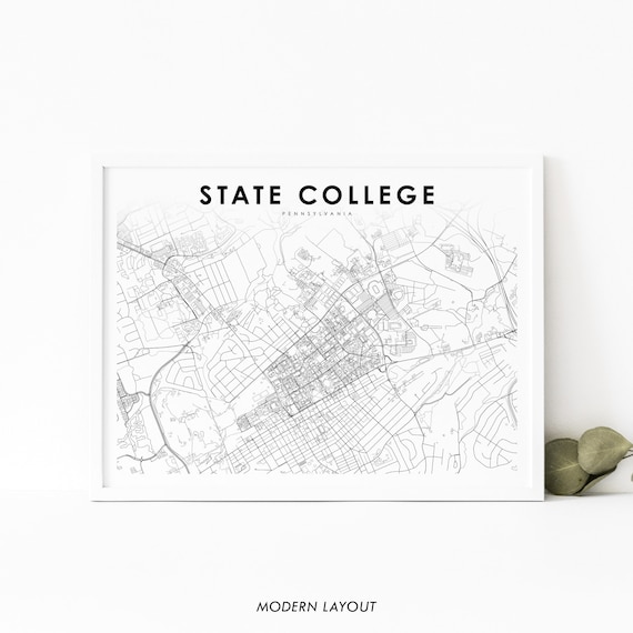 State College Pennsylvania City Street Map Black Line Art Poster
