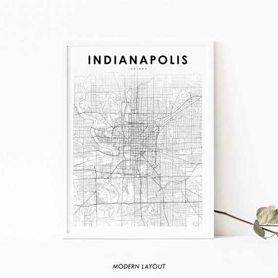 Downtown Indianapolis Map Print, Indiana USA Travel Poster
