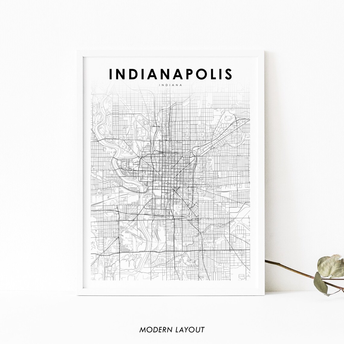 Downtown Indianapolis Map Print, Indiana USA Travel Poster