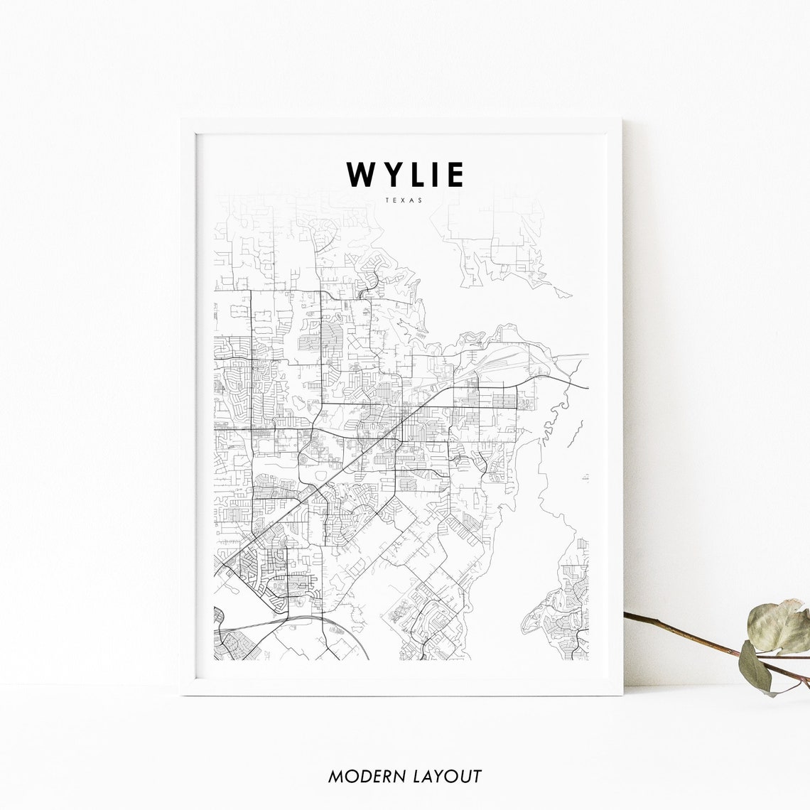 Wylie Texas Black Minimalist Hometown City Street Map Art Print