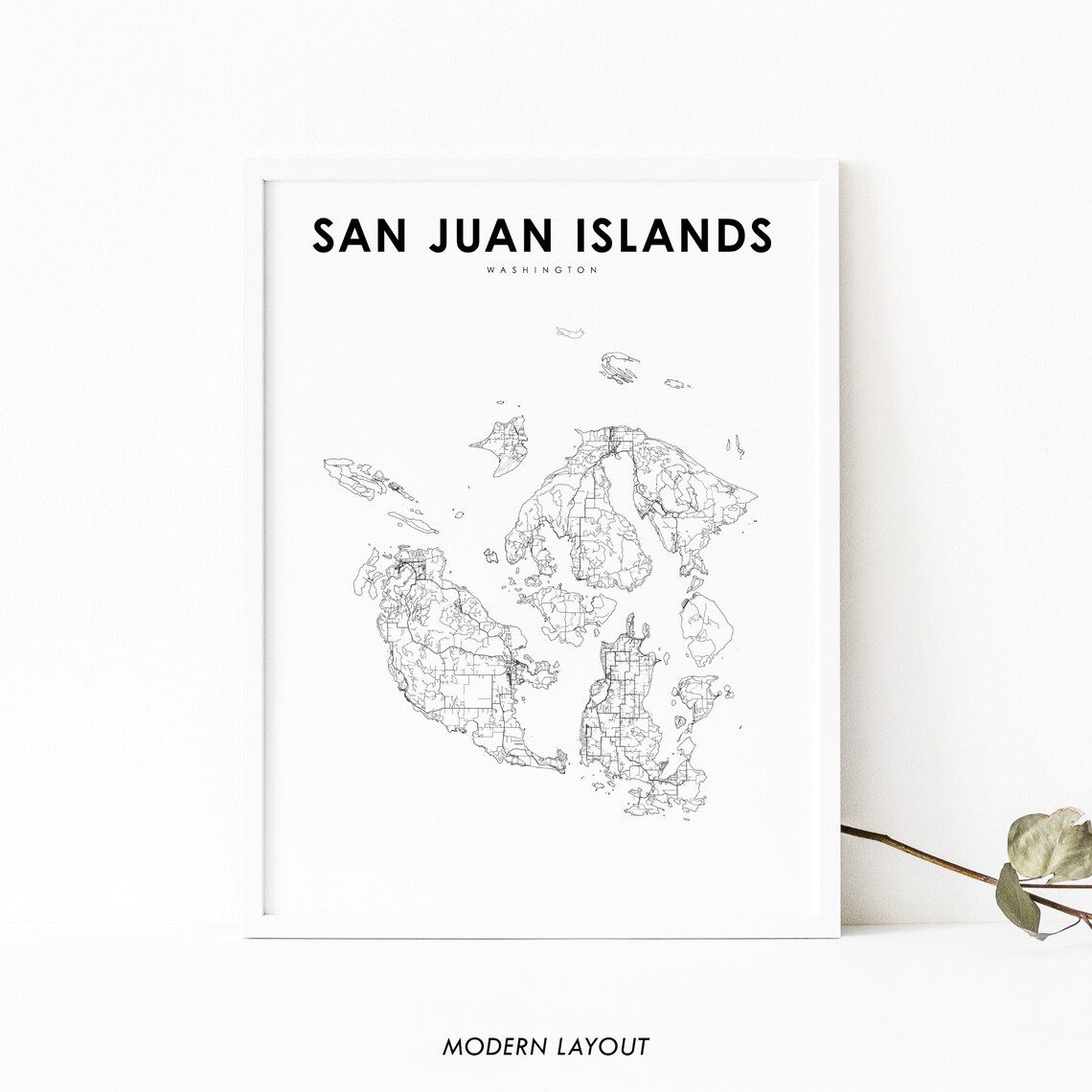 San Juan Islands WA Map Poster, Washington USA