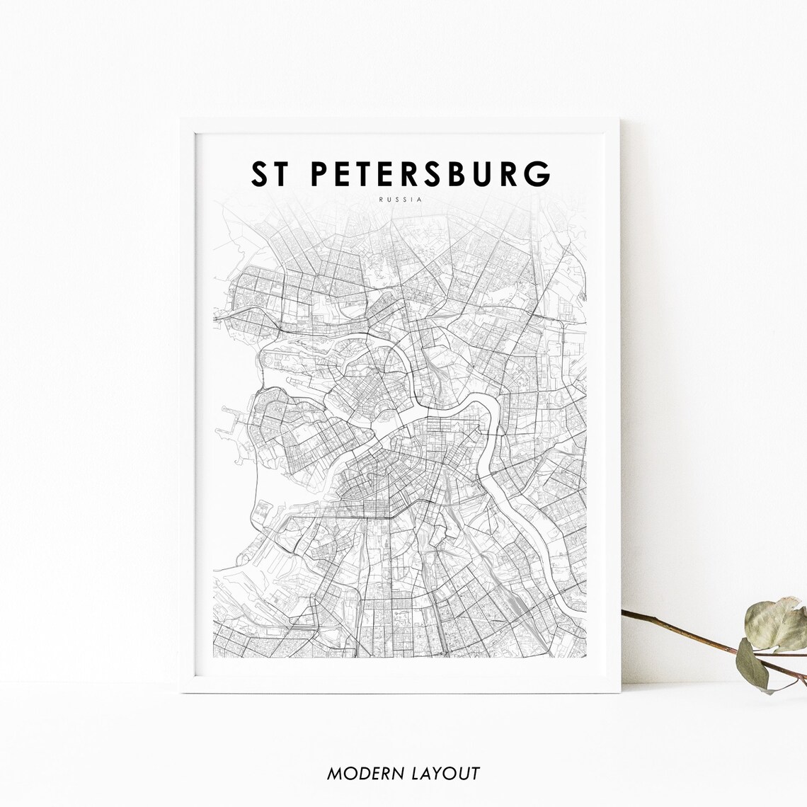 Saint Petersburg Russia Minimal Street Map City Travel Poster