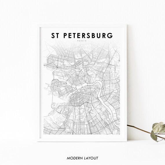 Saint Petersburg Russia Minimal Street Map City Travel Poster