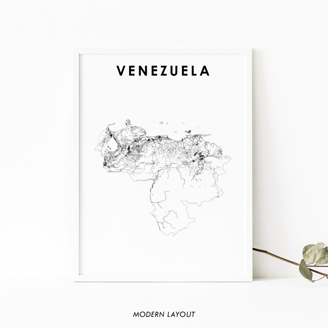 Venezuela Map Print, Caracas Country Road Poster