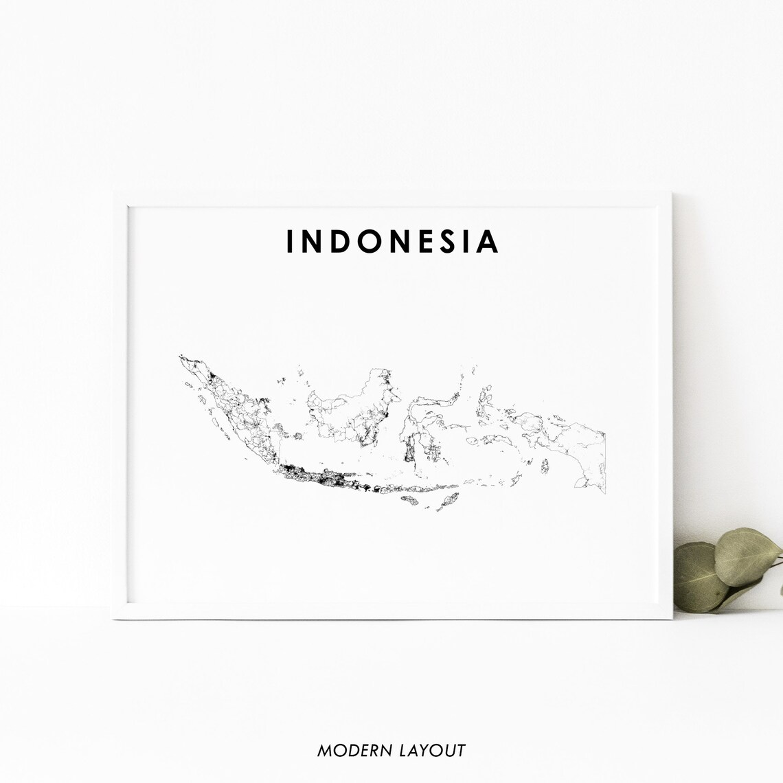 Indonesia Map Road Art Poster, Jakarta Java Sumatra