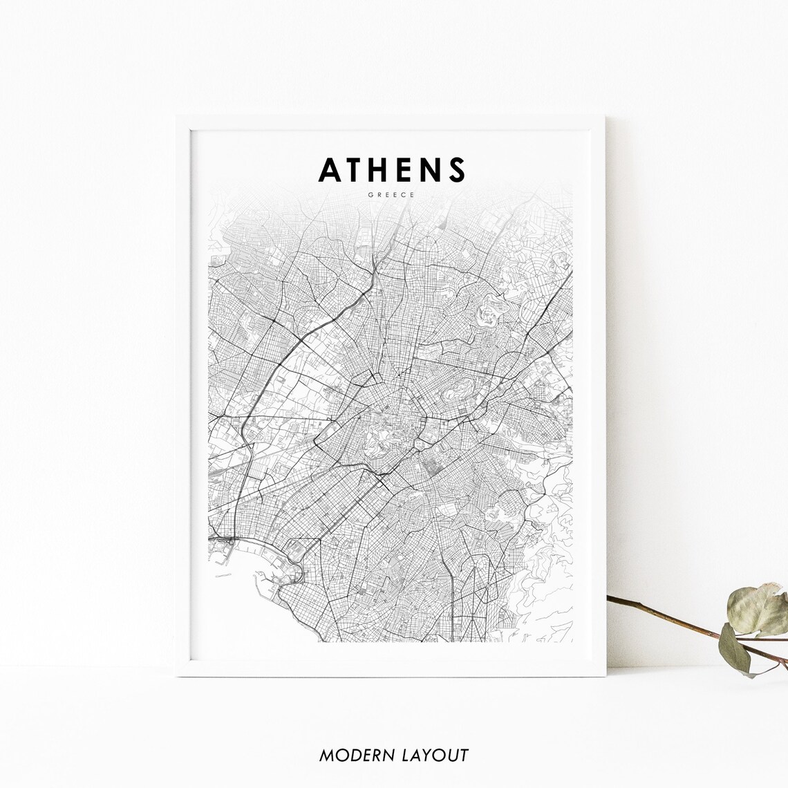 Athens Greece Map Print, City Street Road Poster