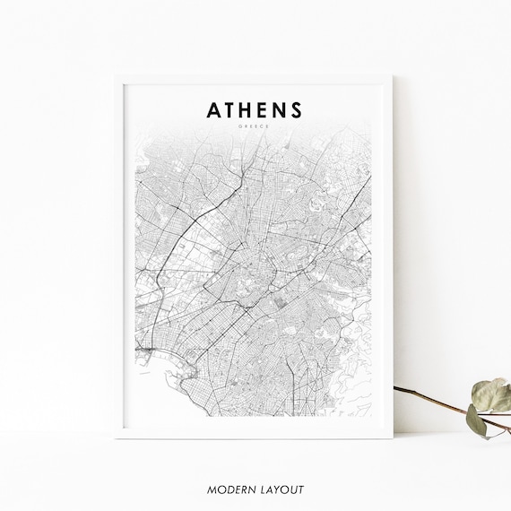 Athens Greece Map Print, City Street Road Poster