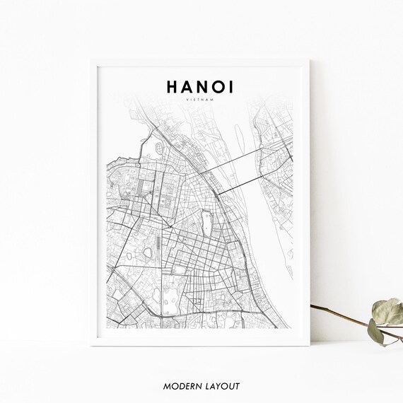 Hanoi Vietnam City Street Map Black Line Art Modern Layout Poster