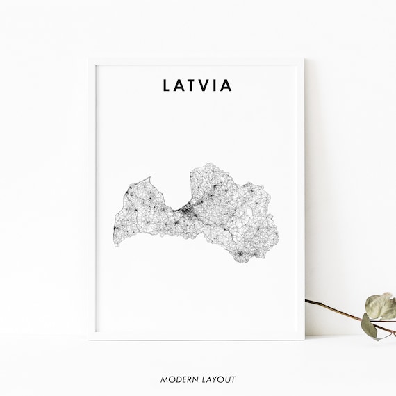 Latvia Minimalist Country Road Map Line Art Modern Wall Print